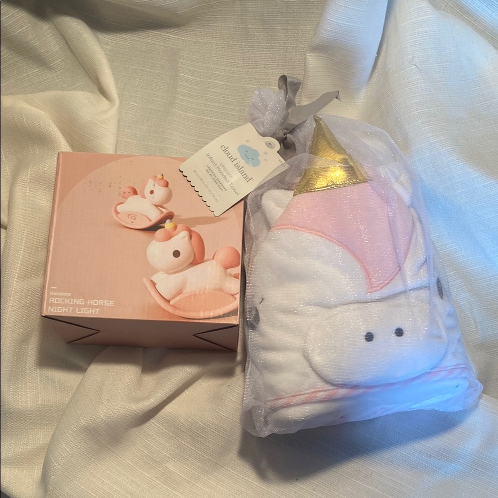 NWT - Cloud Island Unicorn Infant Hooded Towel and Night Light